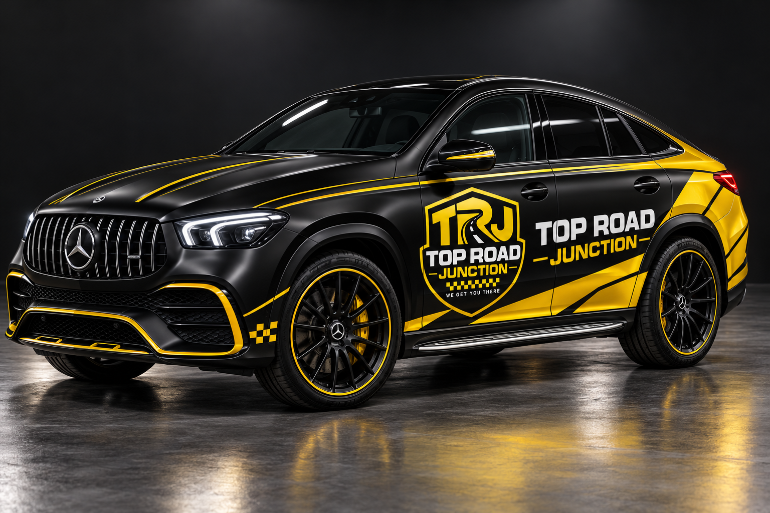 Mercedes-Benz GLE Coupe with the Top Road Junction black-and-gold wrap